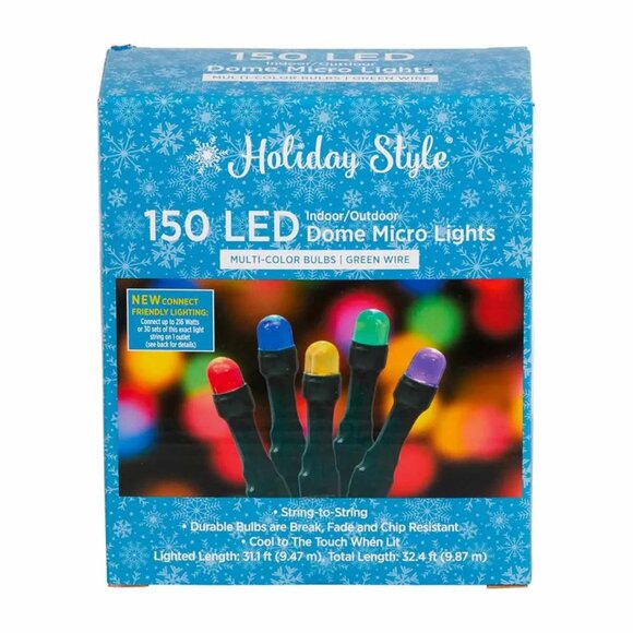 Holiday Style LED Dome Micro Lights, 150 ct - Assorted Indoor/Outdoor Green Wire - Picture 1 of 1